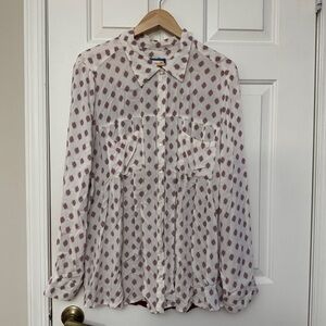 Style&Co. Women's White and Red Patterned Button Down Top